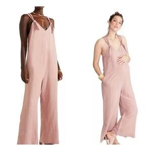 Hatch Blush Pink Linen Jumpsuit with Tie Straps